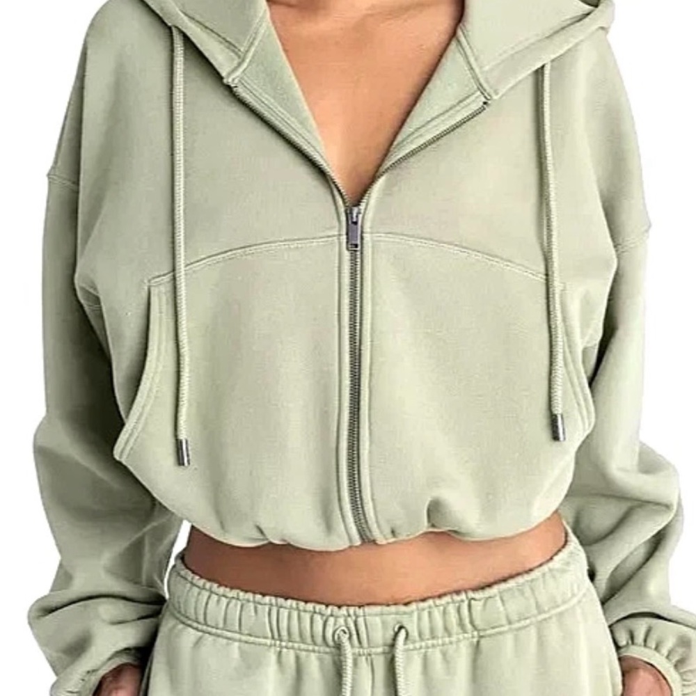 Sage Green Zip-Up Hoodie for Women